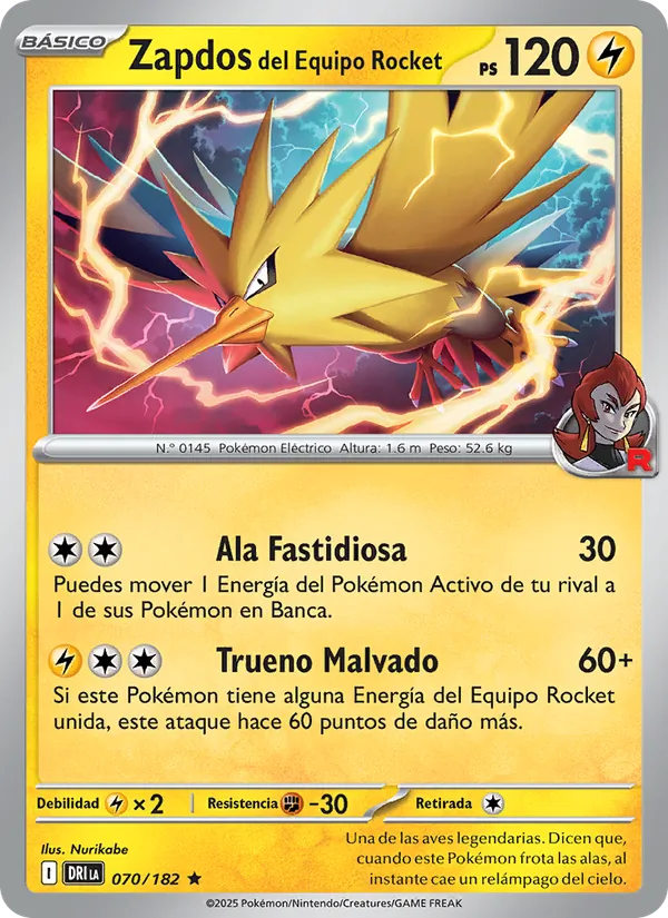 Carta Zapdos del Equipo Rocket